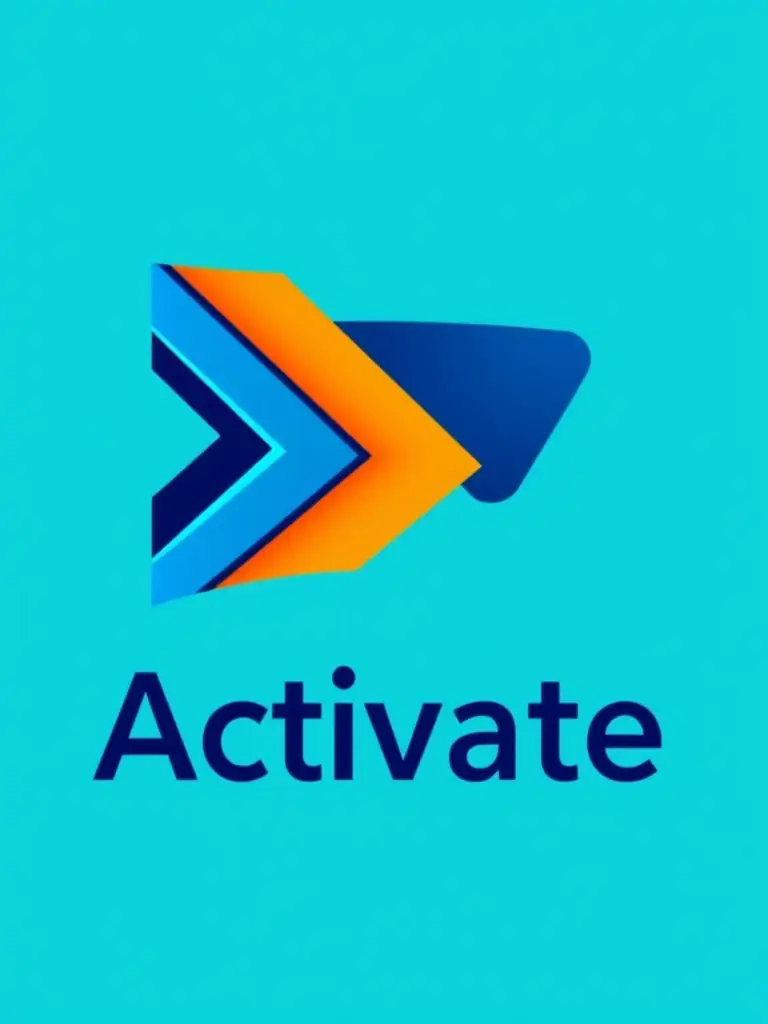 A stylized icon representing 'Activate'. The icon should be modern and abstract, suggesting action and momentum. The background is a clean, light teal.