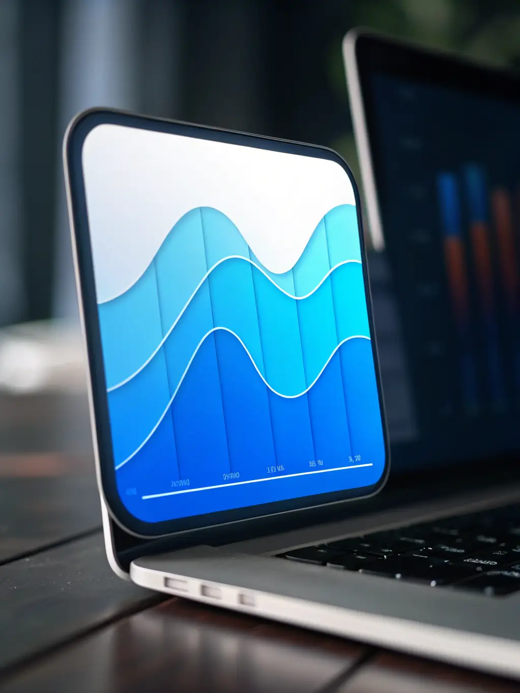 A stylized icon representing 'Measure'. The icon should be modern and abstract, suggesting data analysis and insights. The background is a clean, light teal.