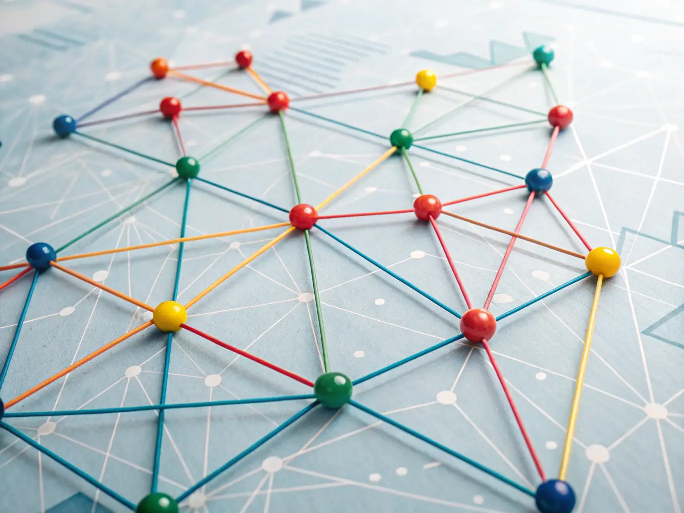 A digital graphic showing a network of interconnected individuals within an organization, highlighting key decision-makers and influencers, representing the process of mapping the buying committee.