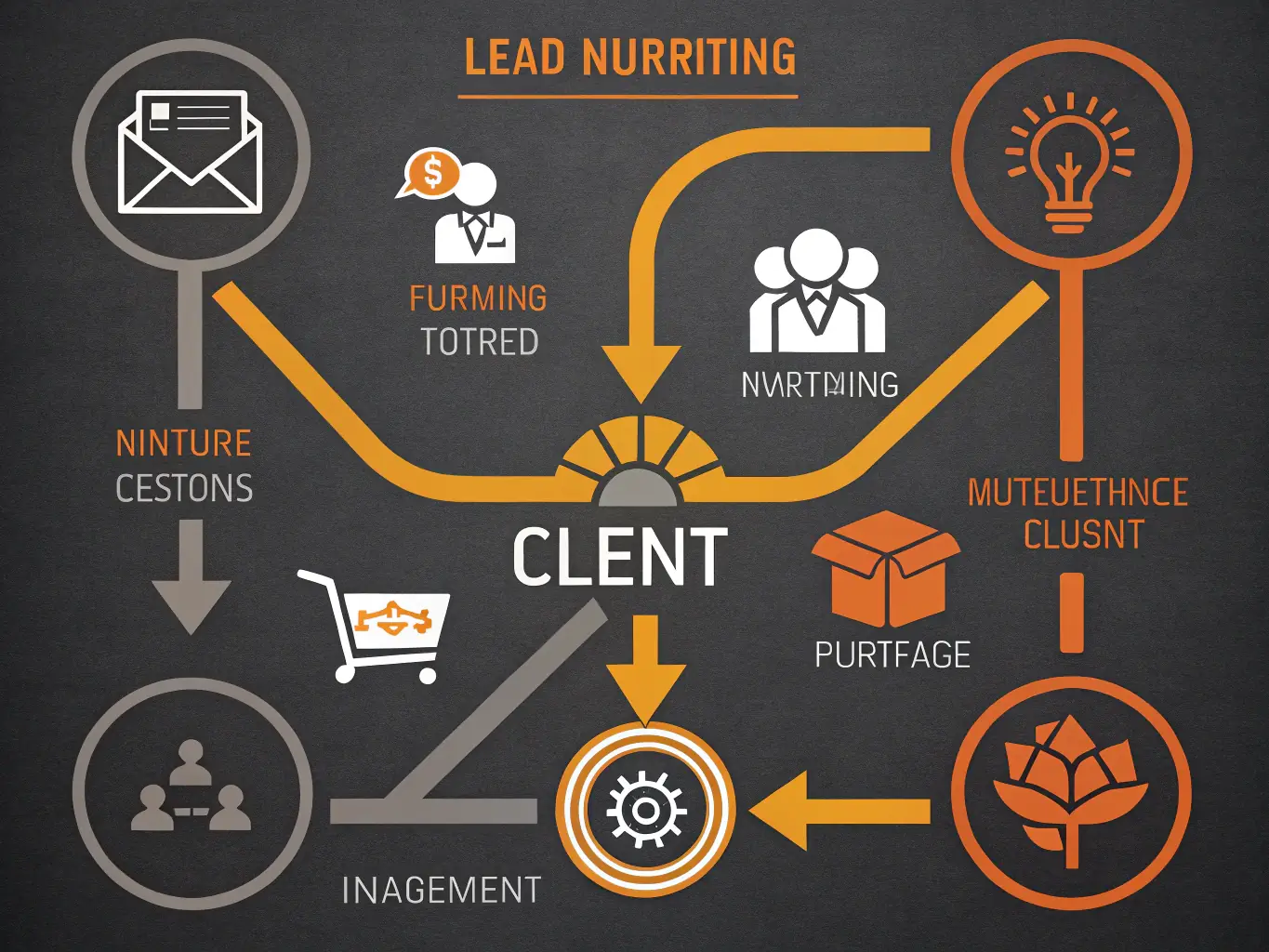 A graphic illustrating the process of post-event lead nurturing, including automated email sequences, personalized content, and sales follow-up.