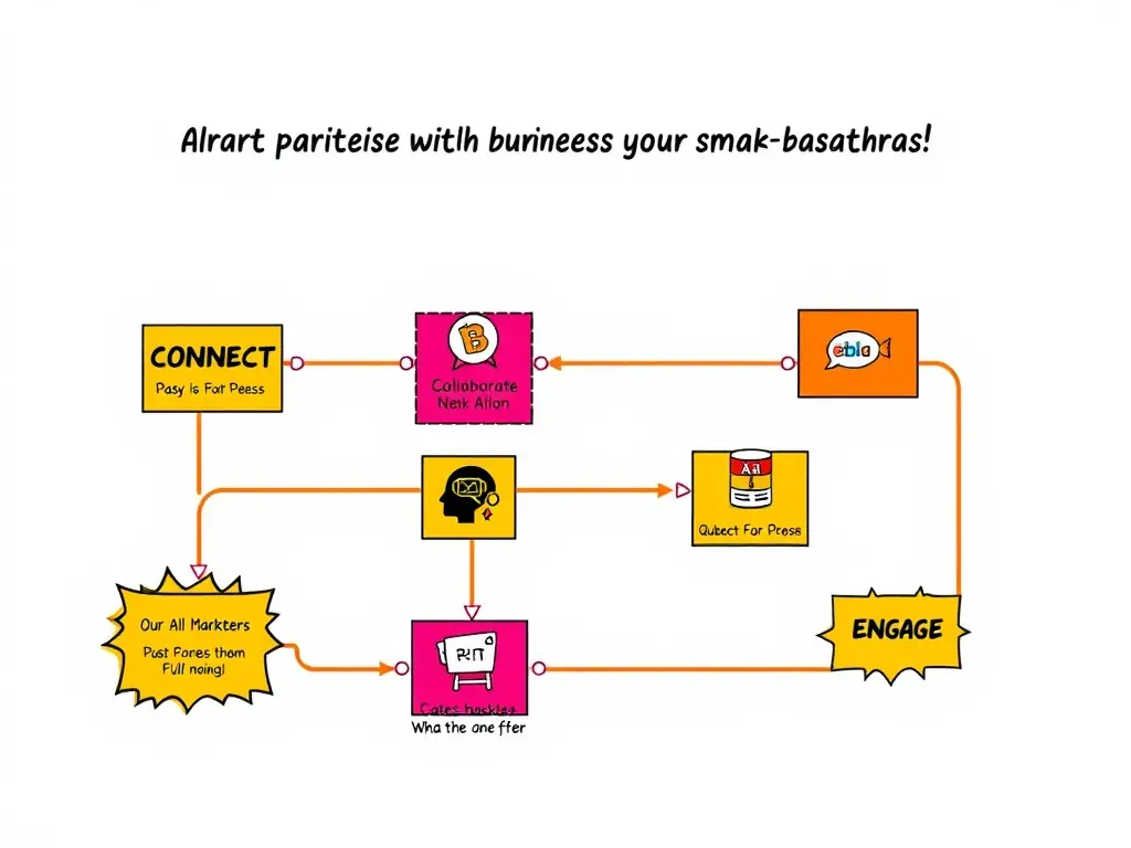 A flowchart depicting an account-based marketing (ABM) workflow, showcasing targeted outreach and personalized messaging for key accounts, with strategic accent colors.
