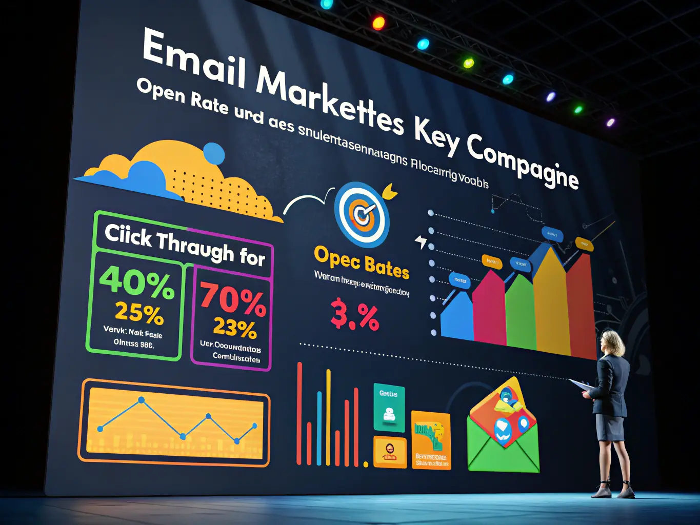 A visually engaging icon representing email marketing, showcasing a stylized envelope with a chart in the background, symbolizing data-driven email campaigns.