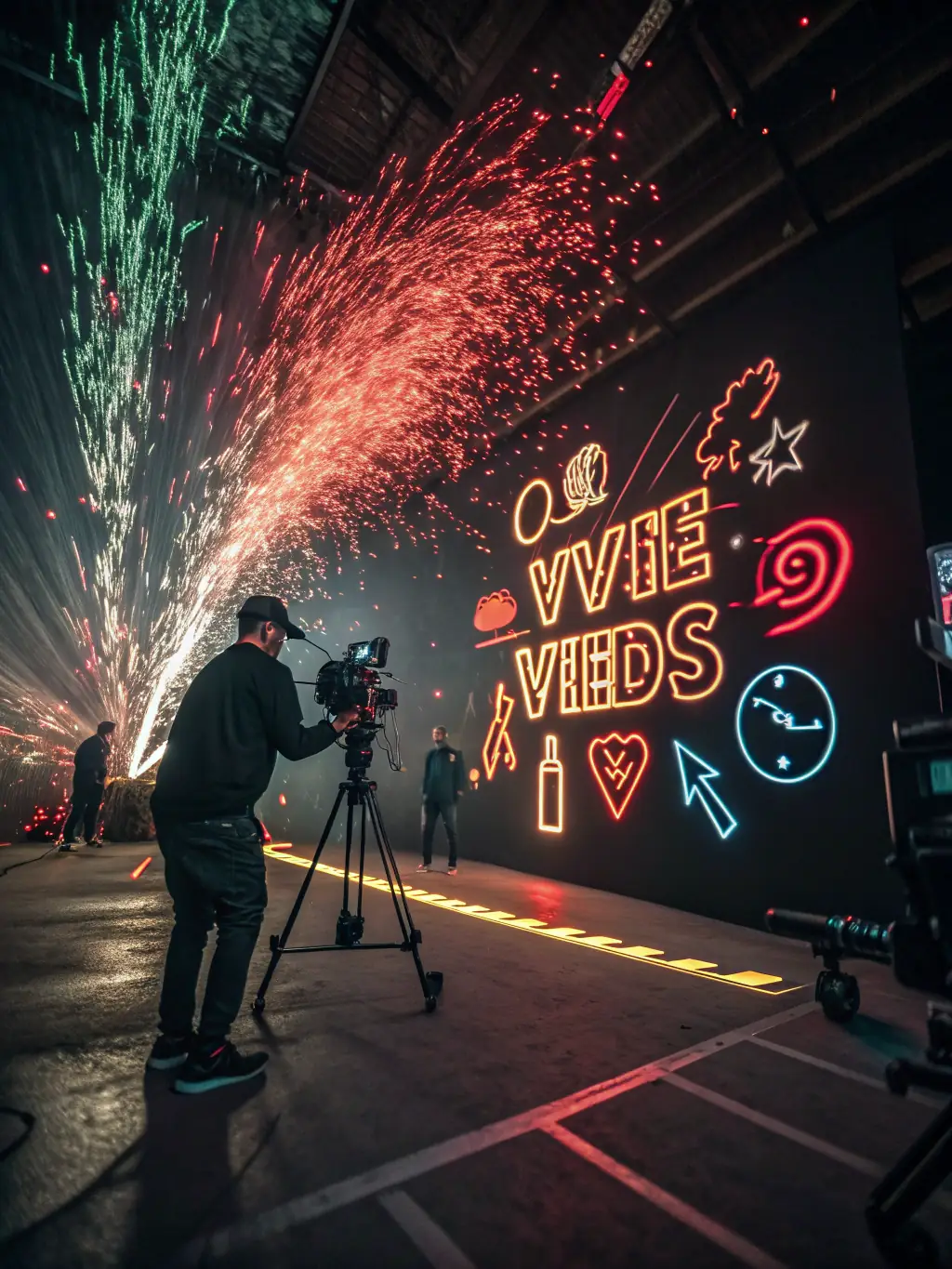 A dynamic video graphic with a play button, showcasing abstract animations and data overlays, emphasizing engaging storytelling and product demonstrations.