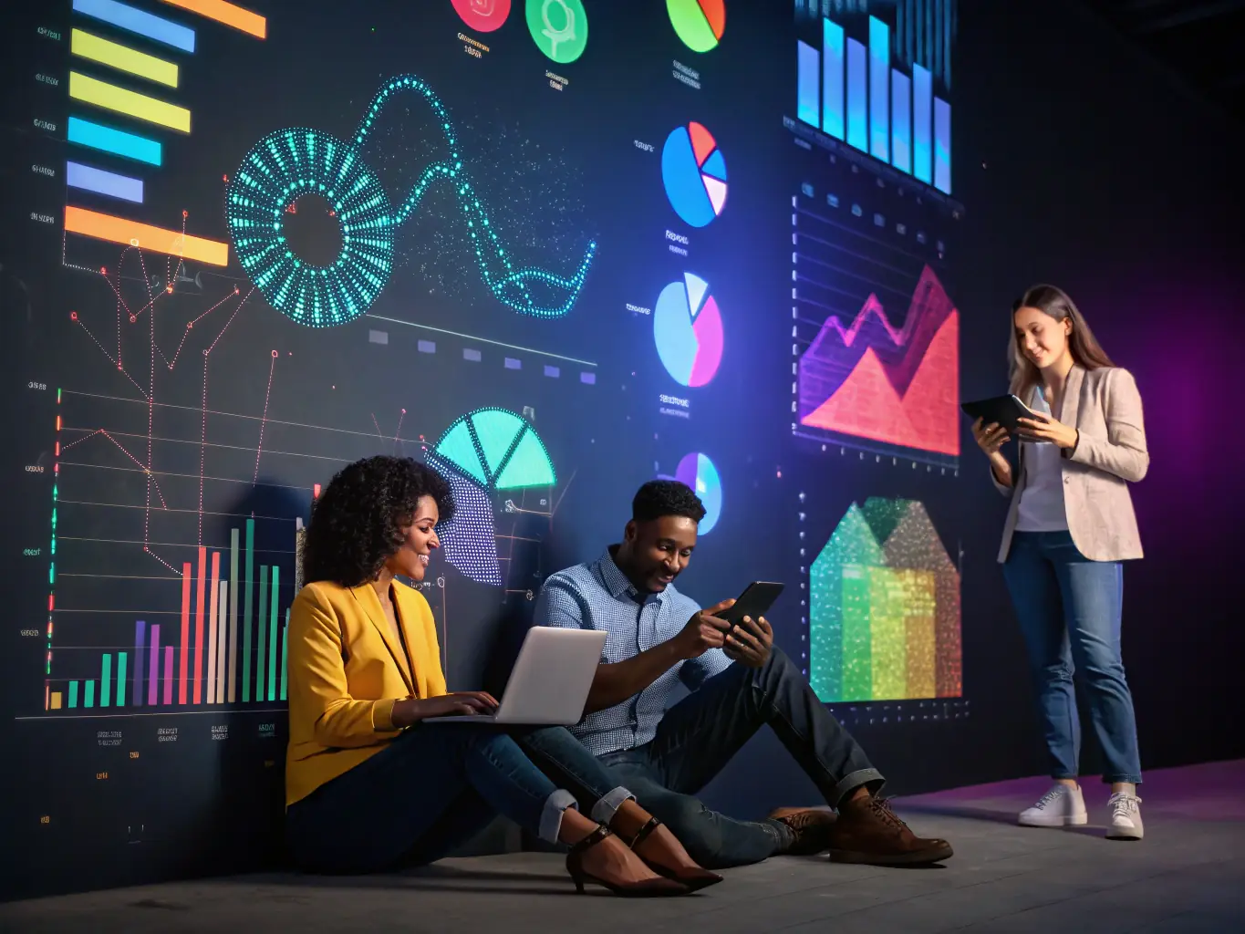 An abstract representation of personalized marketing at scale, showing diverse customer profiles receiving tailored content and offers, connected by AI algorithms.