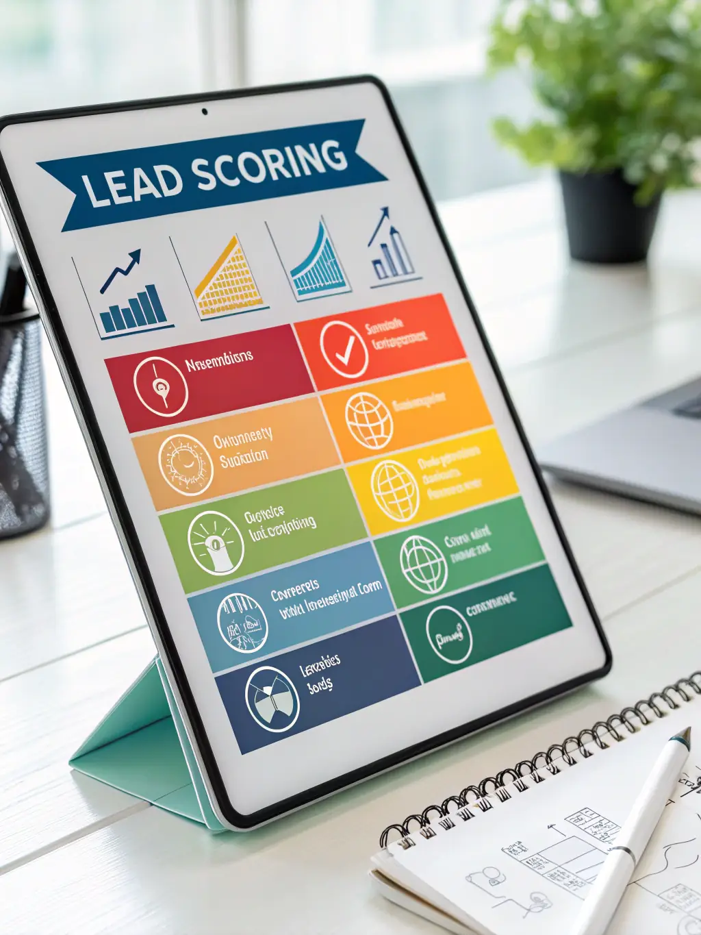 An icon representing lead scoring. The icon should depict a scale or a scoring system with leads being categorized based on their engagement and potential value.