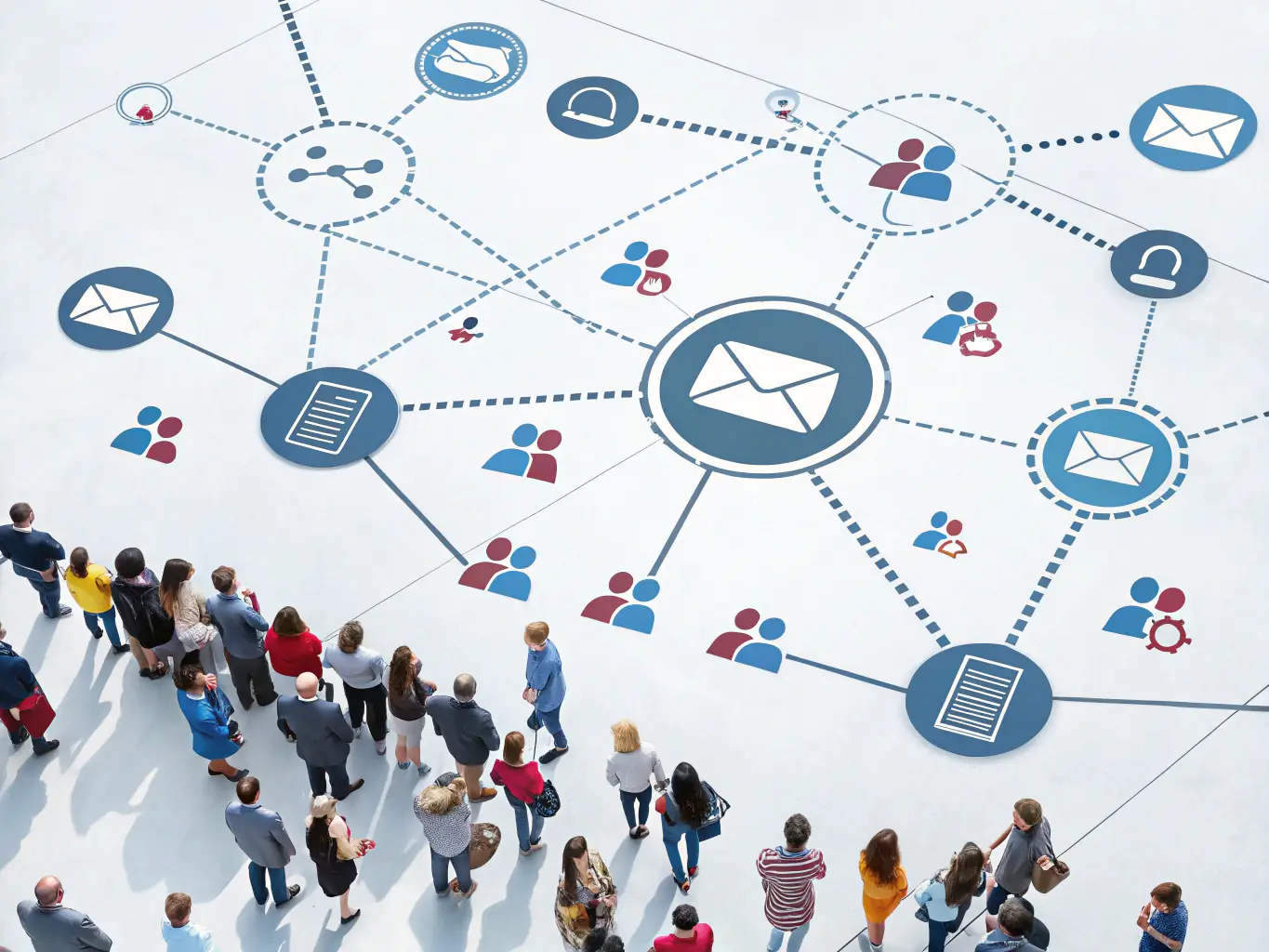 A stylized icon representing customer segmentation, with distinct groups of people connected by lines, symbolizing targeted marketing efforts.
