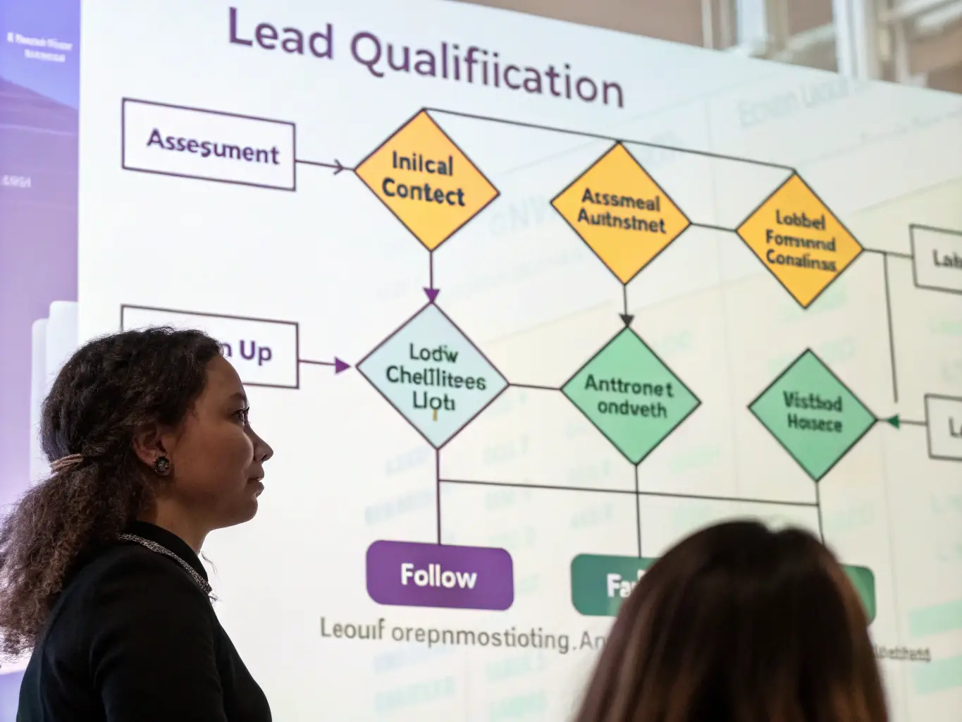 A detailed diagram illustrating a complex lead management workflow, showcasing the various stages from initial contact to qualified lead, with clear indicators for automated actions and decision points.