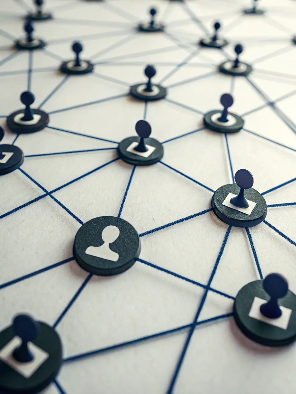 An abstract graphic symbolizing online community platforms, such as a network of interconnected profiles and discussion threads.
