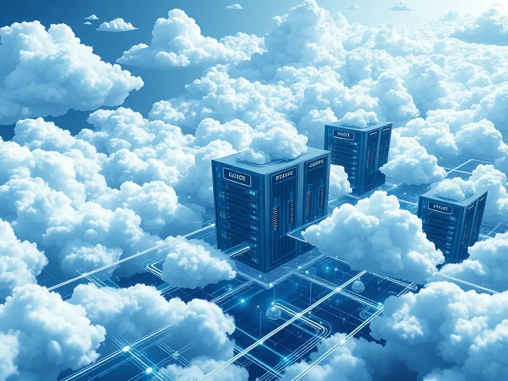 An abstract representation of network services, showing a global network with secure data transmission and cloud connectivity.