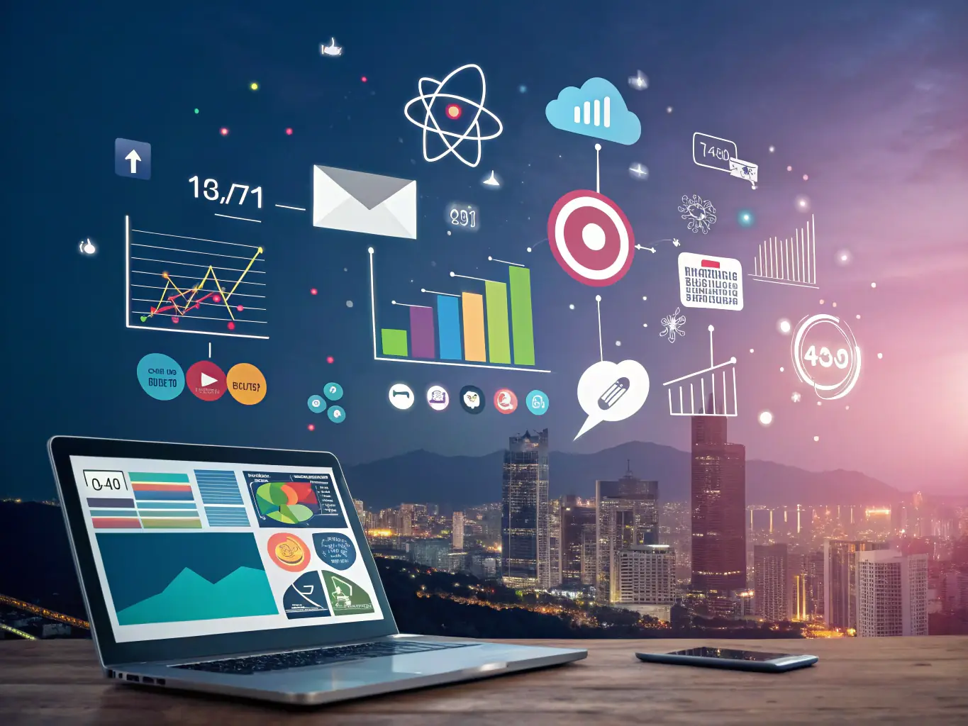 A visually balanced icon illustrating the concept of channel mix optimization, with different marketing channels (e.g., email, social media, paid ads) arranged to show strategic allocation and synergy.