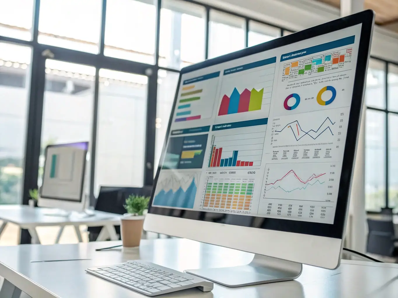 A professional image depicting data analytics dashboards and reports, highlighting the insights gained from integrated analytics tools.