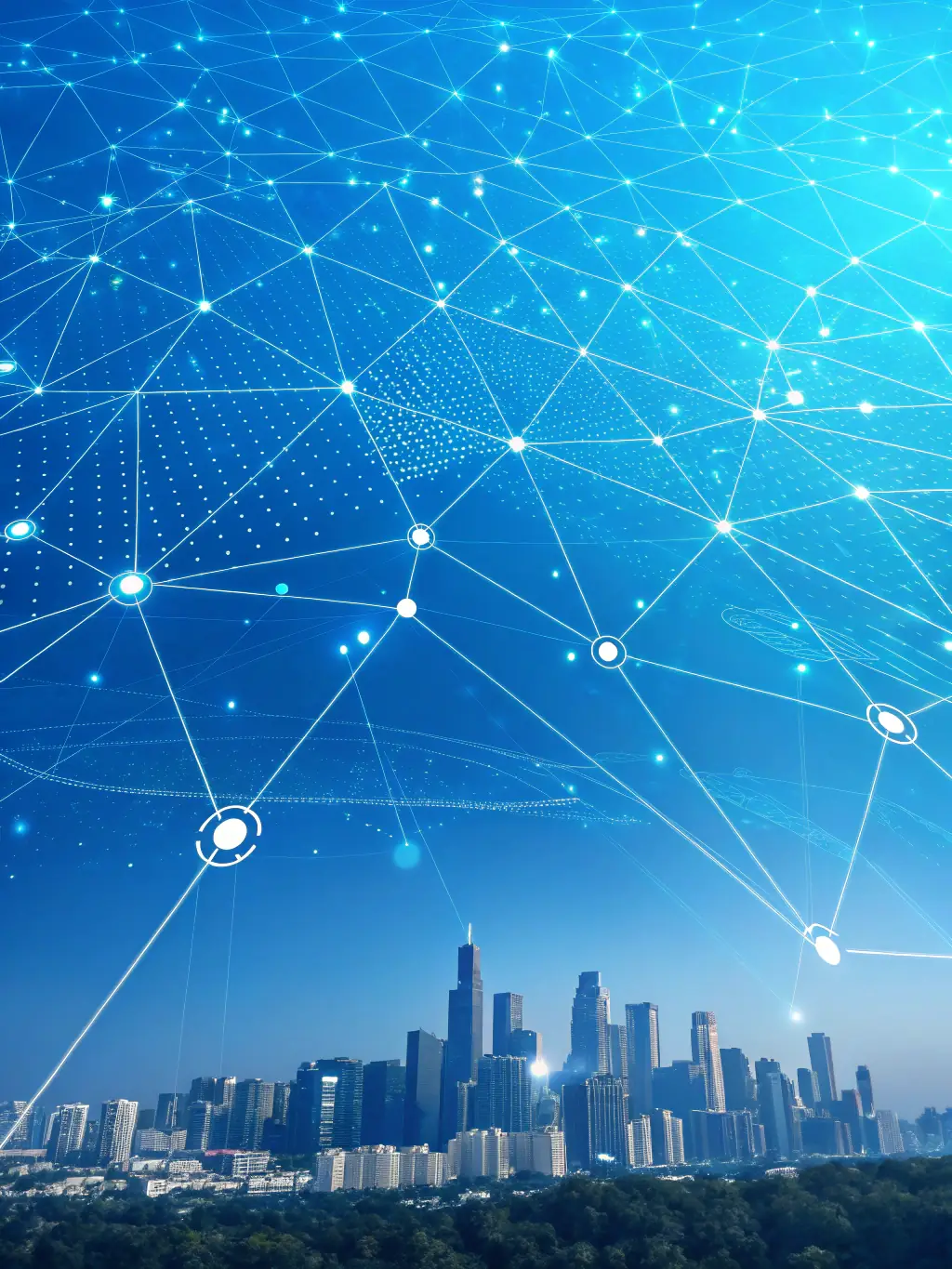 A network of interconnected nodes, representing content distribution across multiple channels.