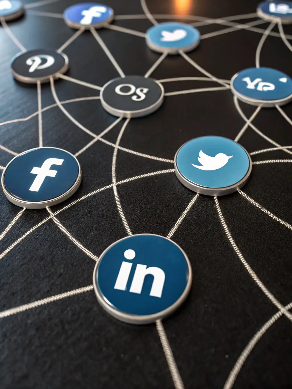 A modern icon depicting various social media platforms interconnected, representing a unified social media strategy for B2B SaaS companies.