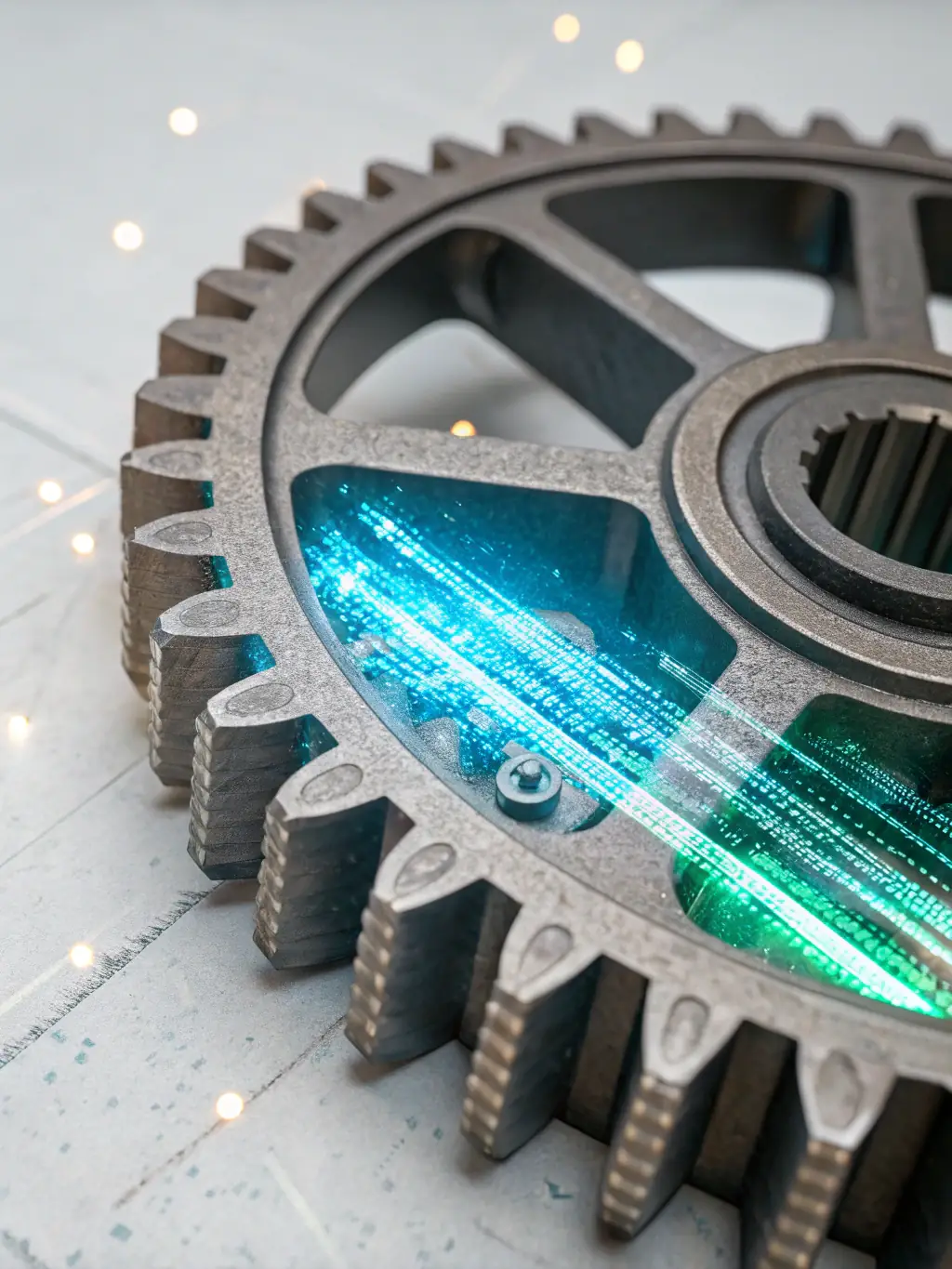 A modern icon representing the manufacturing industry, such as a stylized gear with a data stream, set against a clean background, symbolizing GTM Stack's expertise in manufacturing SaaS marketing.