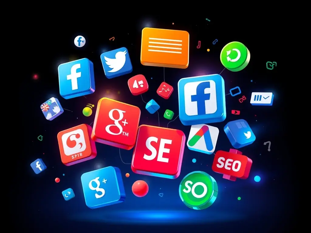 A digital illustration depicting a person selecting various advertising platforms on a tablet, representing the platform selection stage of GTM Stack's paid advertising approach. The background includes logos of popular platforms like Google Ads and LinkedIn.