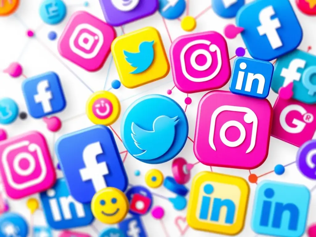 A vibrant icon depicting various social media logos interconnected, representing a unified social media marketing strategy.