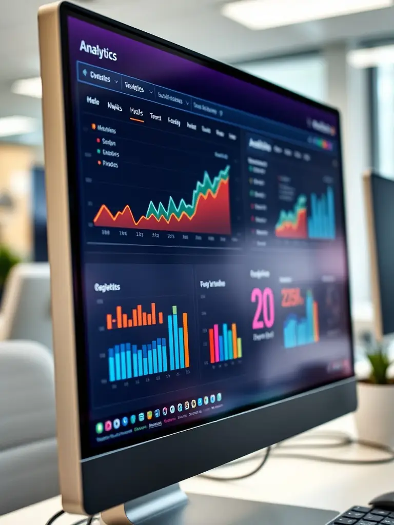 A clean, modern interface of Google Analytics, showcasing real-time data streams and user behavior analytics, emphasizing its role in tracking website performance for GTMstack.pro.