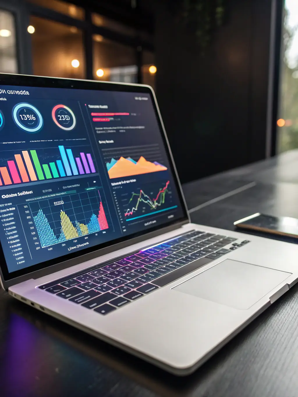 A professional blog post graphic with a teal and navy color scheme, showcasing a laptop with a blog interface and data charts in the background, emphasizing thought leadership.