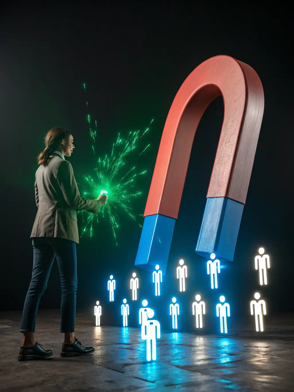 A stylized image representing inbound marketing, showing a magnet attracting leads through valuable content and SEO.