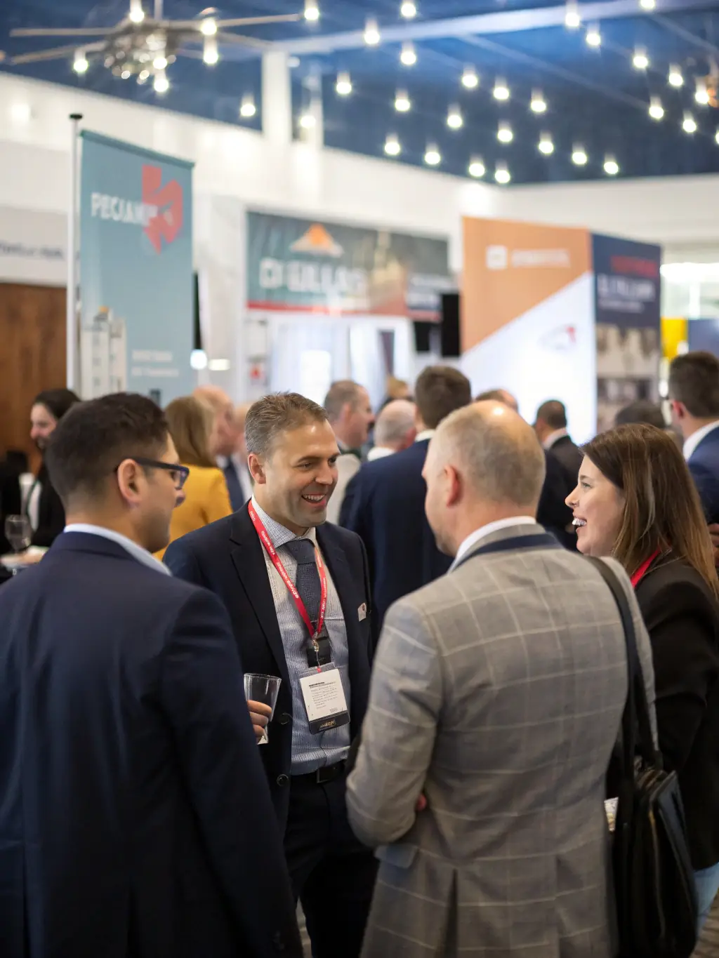 A dynamic image of attendees engaging at a B2B SaaS industry event, highlighting networking opportunities and thought leadership, showcasing the value of event participation.