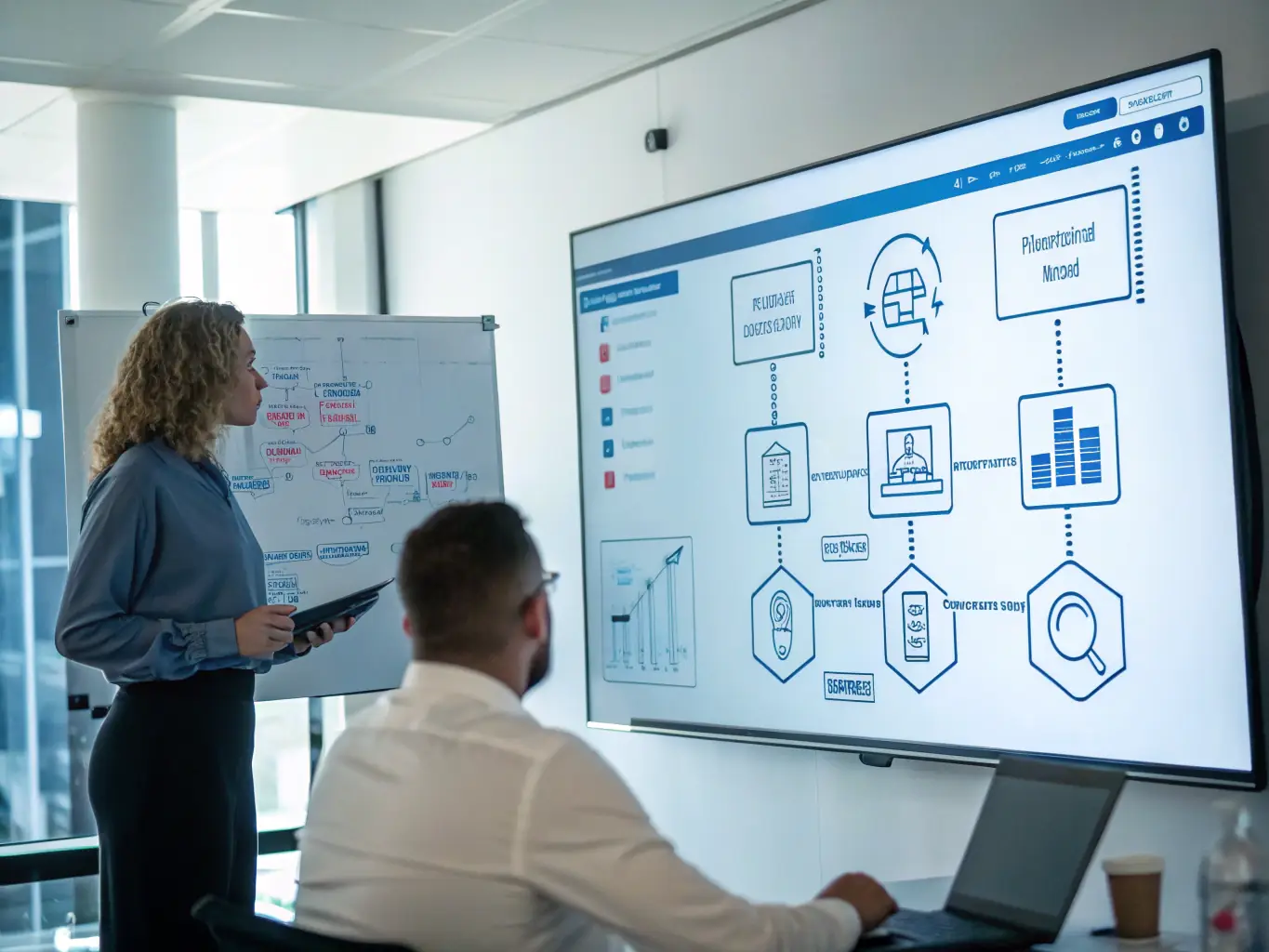 An abstract flowchart illustrating the strategic planning process for SaaS go-to-market architecture, emphasizing alignment and optimization.